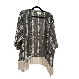 Hollister Boho Tassel Sheer Black & White Kimono